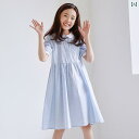 ワンピース かわいい 女の子 ガールズ 夏服 半袖 ストライプ カレッジ 膝丈 スカート スタイリッシュ ポロシャツ ドレス 中大 子供