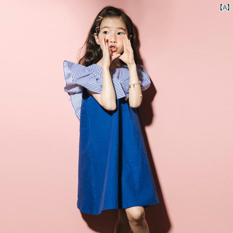 ワンピース かわいい 女の子 韓国 子供服 ガールズ ドレス 夏 小中学生 子供 ファッション 蓮 葉 フライング スリーブ プリンセス ドレス