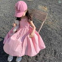 ガールズ ピンク ノースリーブドレス 夏 韓国中大 子供 ゆったり かわいい プリンセス タンクトップ