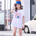 女の子 ガールズ 半袖 ミドル丈 T シャツ 夏 白い 綿 クール トップス 子供 スタイリッシュ ゆったり