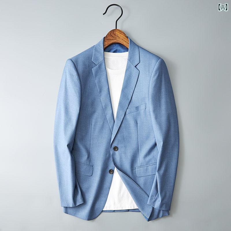 スーツ ジャケット おしゃれ メンズ 紳士服 毛玉 りく い カジュアル 韓国 スリム ハイエンド 英国 レトロ ブルー スーツ シングル