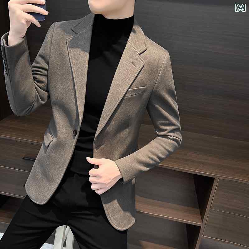 メンズ ウール ブレザー 春秋 高級感 韓国 スリム シングル スーツ カジュアル スーツ
