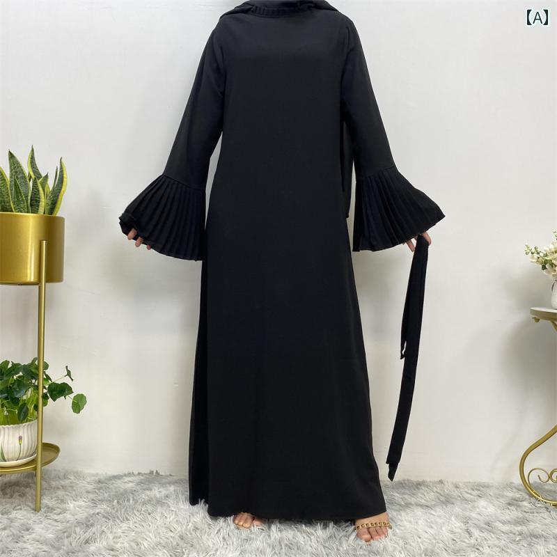 エスニック ローブ レディース 民族衣装 ゆったり 中東 アラビア ファッション イスラム 教徒 女性 大きいサイズ ラウンドネック スリムフィット プリーツ スリーブドレス フリル スリーブ 床…