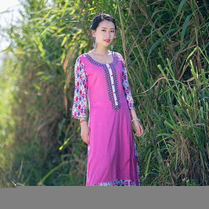 レディース インド 伝統 衣装 女性 エスニック プリント ドレス 綿 刺繍入り 服 薄手 ロング