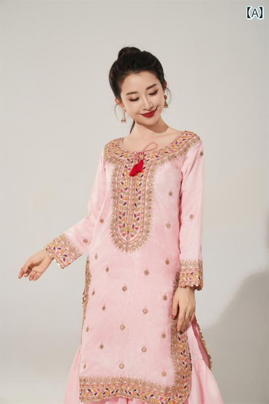 民族衣装 インド ハイエンド 刺繍 エスニック 3 ピース フロス スーツ エキゾチック ピンク