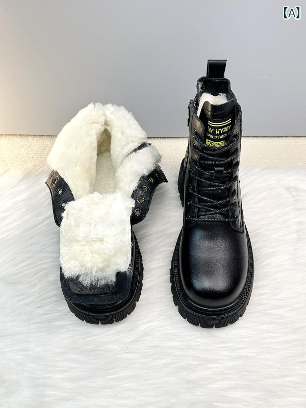 楽天ピカ森ショートブーツ スノーブーツ 大型 綿靴 レディース 冬 ベルベット 厚手 アンチ スキー ブーツ 毛皮 一体型 厚底 革 ウール ブーツ