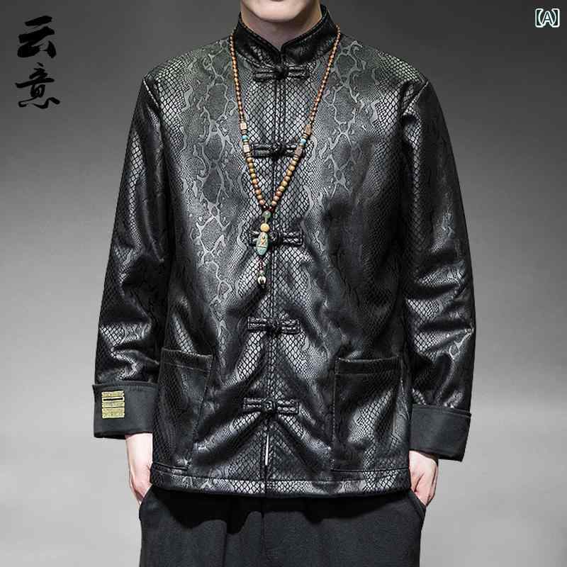 メンズ ファッション 春秋 中華風 スエード スタンドカラー 唐 スーツ 中国 ジャケット レトロ ボタン 漢服 ジャケット