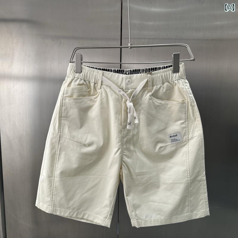 ハーフパンツ メンズ 夏 象 刺繍 巾着 ズボン 韓国 ミッド パンツ