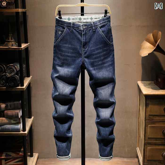 デニムパンツ メンズ ジーンズ スリムフィット フット パンツ 夏 薄型 カジュアル ブルー 長ズボン パンツ