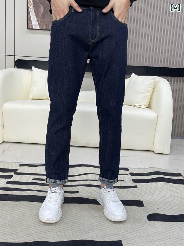 デニムパンツ メンズ 春夏 男性用 薄手 ジーンズ スリムフィット 若々しい 弾性 ズボン マイクロ ダーク ブルー
