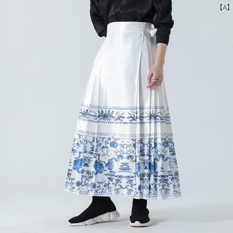袴 メンズ レディース 民族衣装 ボトムス 白 プリント 伝統的 スカート 春夏 漢服 中華風 クラシカル おしゃれ 伝統的 スカート