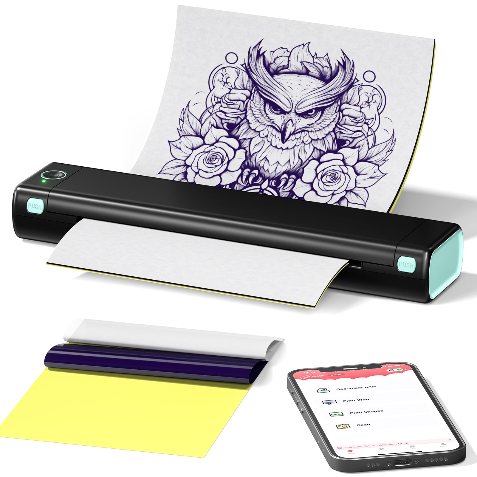 Itari M08F tattoo printer タトゥー用紙10枚付属 モバイルプリンター サーマルプリンタータトゥーマシン タトゥーマシーン 刺青コピー機 転写機 タトゥーマシーンセット タトゥーマシンセット タトゥーマシーンBluetooth接続対応 Android IOS 電話 ラップトップ（黒）