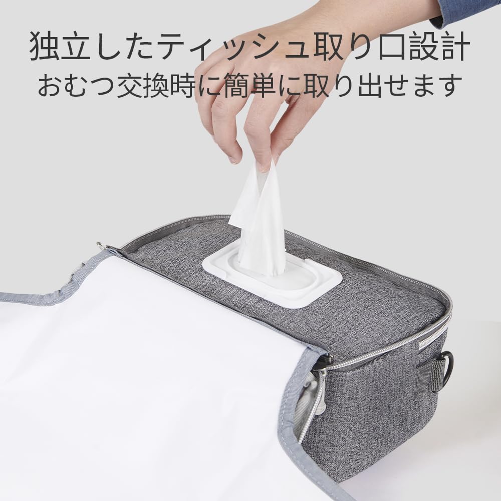 Sunveno おむつポーチ ベビー用品収納 肩掛けおむつポーチ 大容量 おむつ収納 小物入れ かわいい 旅行用ポーチ おしゃれ 出産祝い (新グレー, おむつ替えシート)