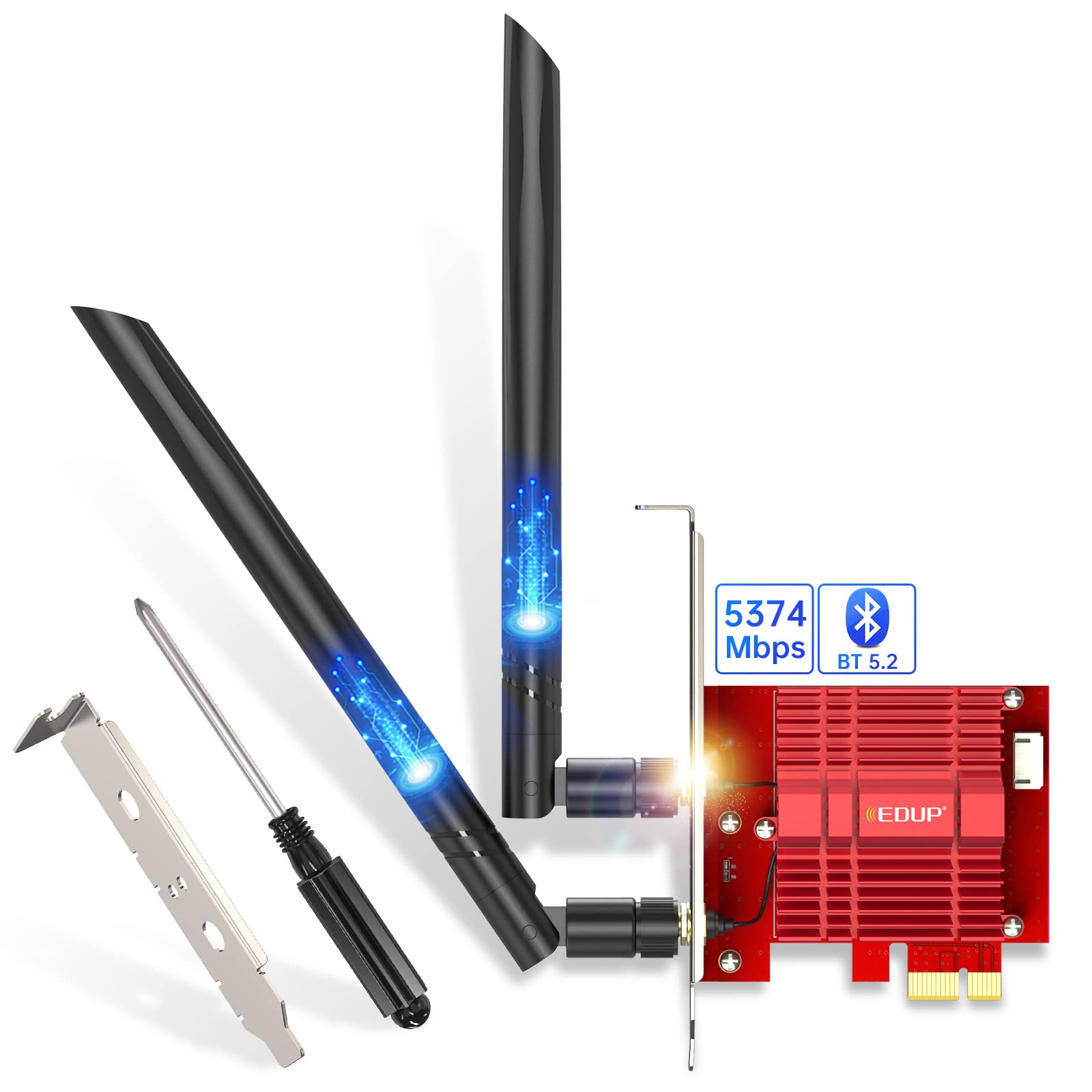 EDUP WiFi 6E PCIe AX5400 WiFiカード 内蔵AX210 Bluetooth5.2 802.11ax PCI-Express 無線LANカード 6G / 5G / 2.4GHz 6dBiアンテナ（ヒートシンク付き）Windows11/10 64ビット対応