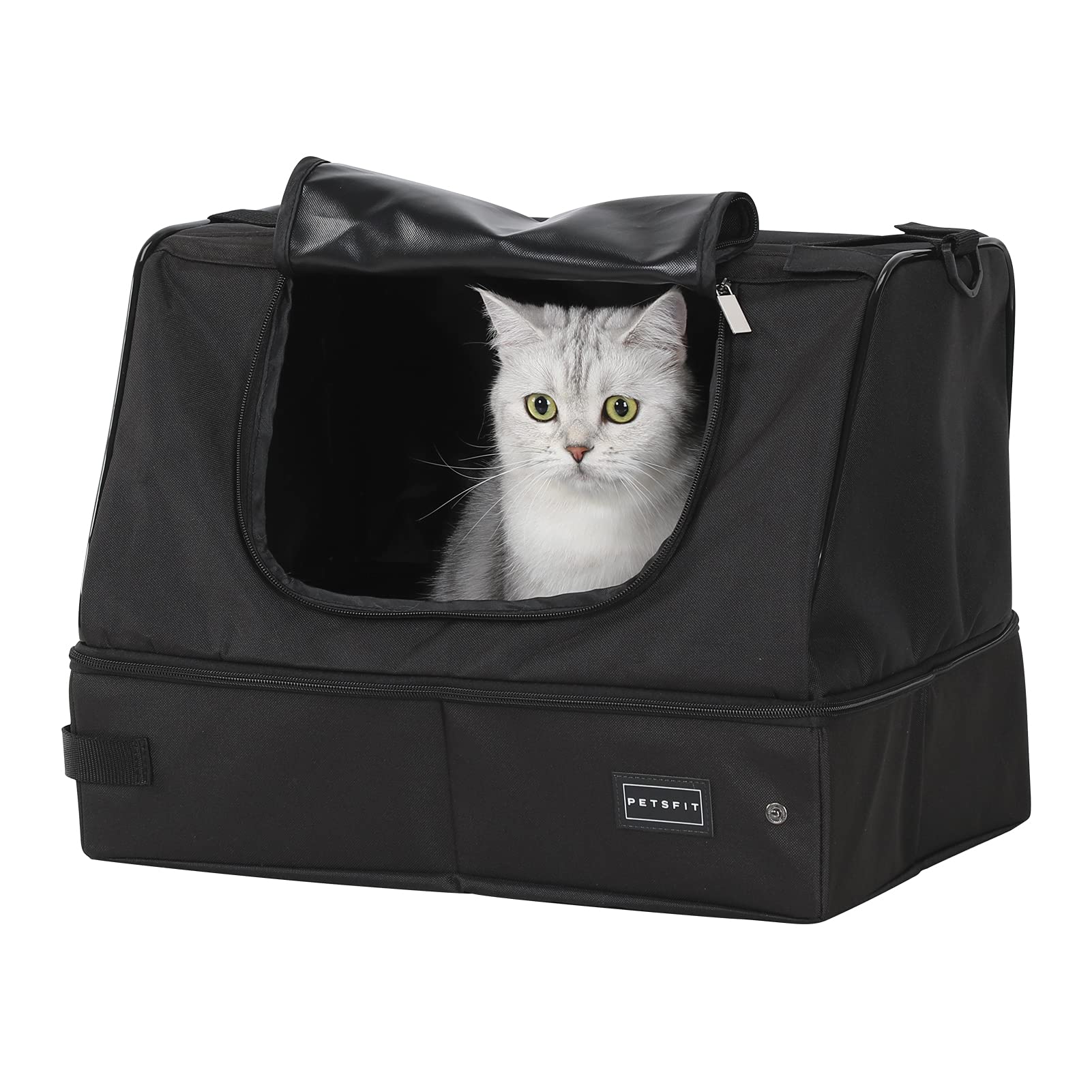 petsfit 猫トイレ 携行猫用トイレ 折りたたみ式 ポータブルトイレ 防水 持ち運び便利 旅行/車載/防災 ワンサイズ ブラックのサムネイル