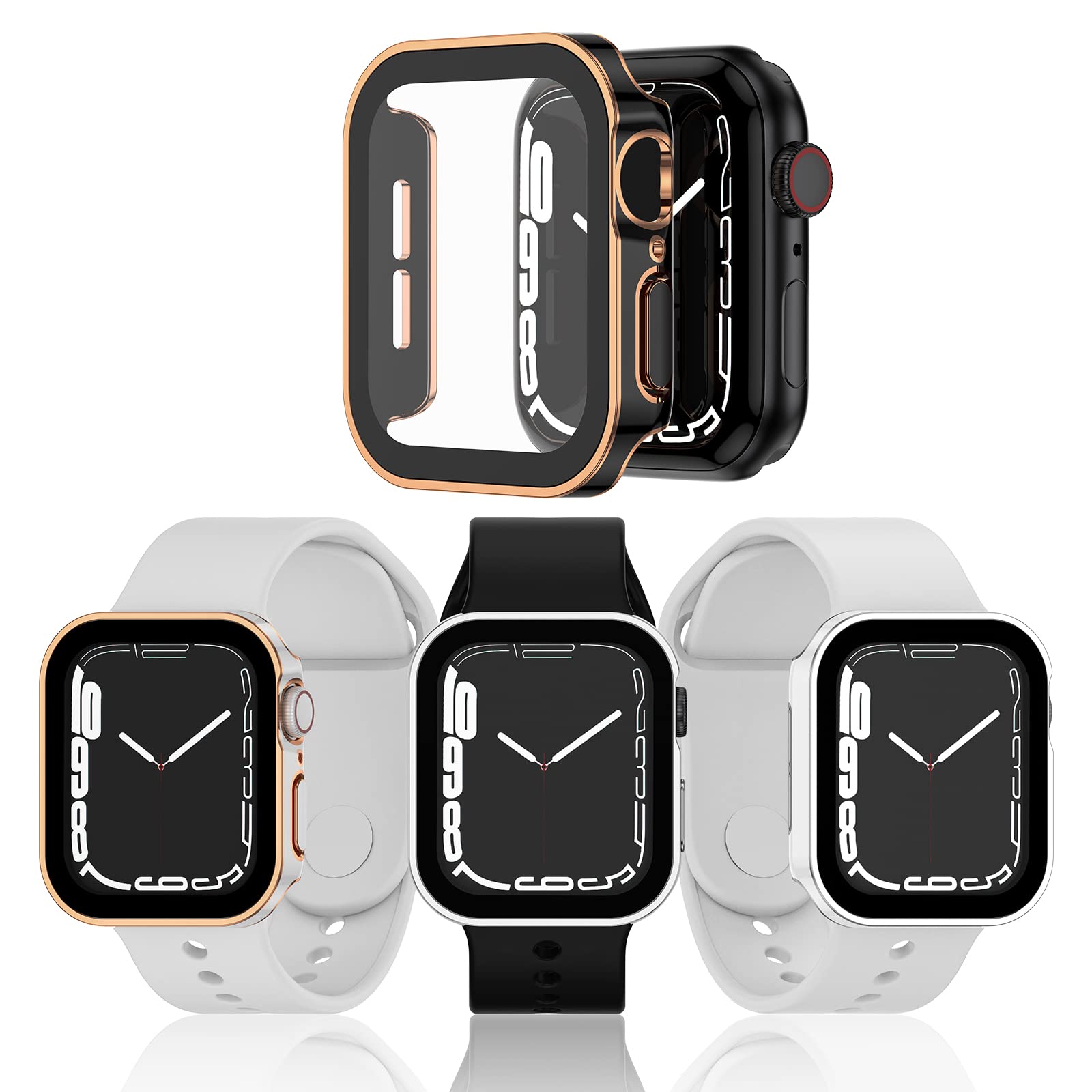 Singiuzoo Apple Watch 用 防水ケース 45mm 44mm 41mm 40mm アップルウォッチ ケース 3D直角エッジデザイン 保護 アップルウォッチ Series 6/SE/5/4 あっぷるうぉっち カバー 強化ガラスフィルム 一体型 高透過率 硬度9H 一体型 光沢 軽量 全面保護 頑丈 耐衝撃 装着簡単