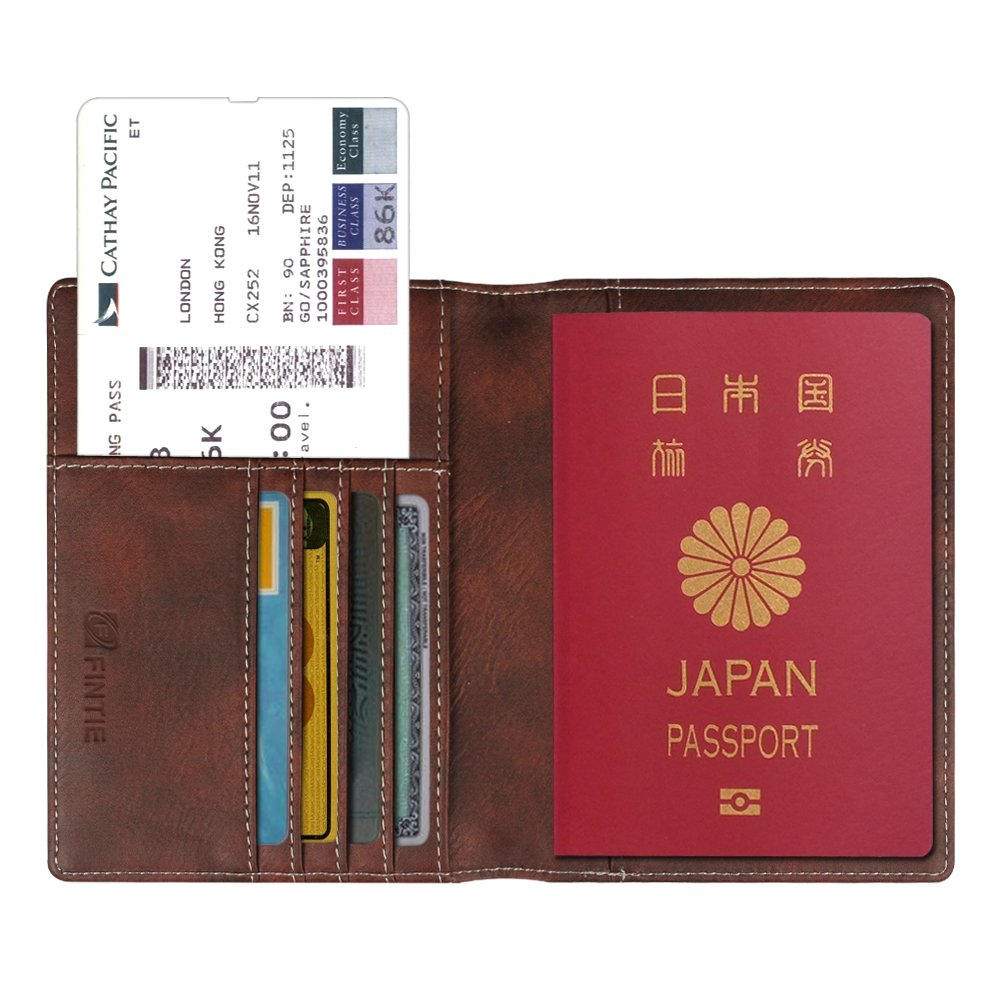 [Fintie] パスポートケース ホルダー トラベルウォレット スキミング防止 安全な海外旅行用 高級PUレザーパスポートカバー 多機能収納ポケット 名刺 クレジットカード 航空券 エアチケット (ダークブラウン)
