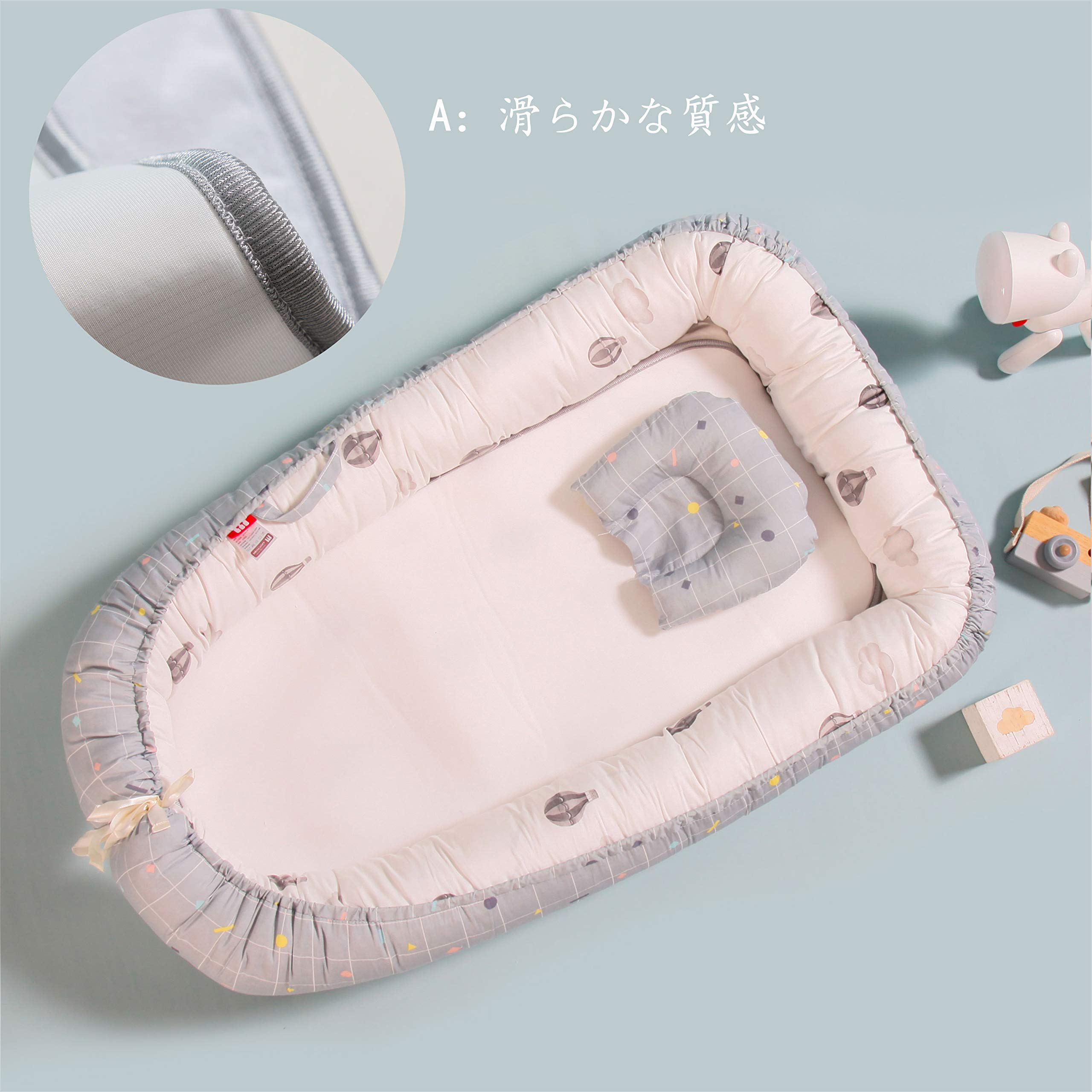 Luddy ベビーベッド 新生児 枕付き ベッドインベッド 折りたたみ式 携帯型ベビーベッド 添い寝 ポータブル 出産祝い 通気性 洗濯可能 0-24ヶ月 ミニサイズ, 26*65cm