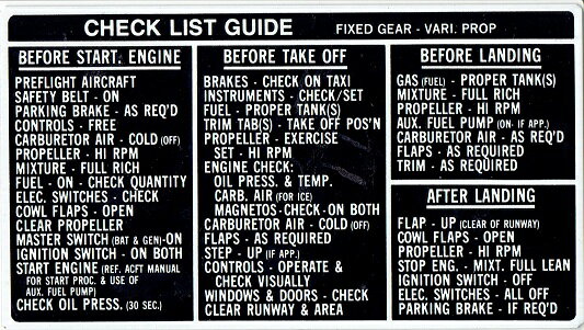 Fixed Gear-Vari Prop Checklist Guideプラカード(厚型)