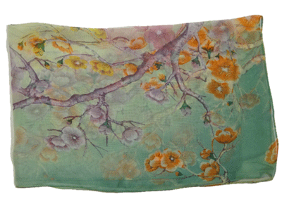 透け感のあるスカーフ(14) ジャパネスク(梅の木柄) ライトグリーン 150cm