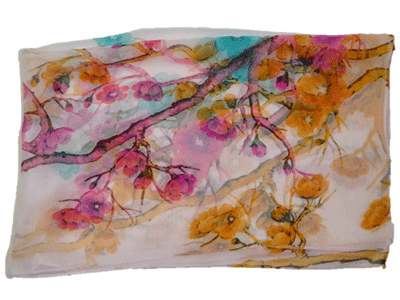 透け感のあるスカーフ(13) ジャパネスク(梅の木柄) ライトピンク 160cm