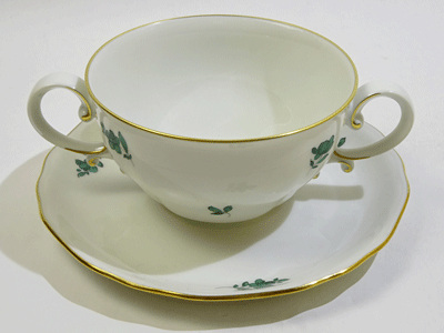 アウガルテン マリアテレジア 両手付きスープカップソーサー (すみれ) 送料込み