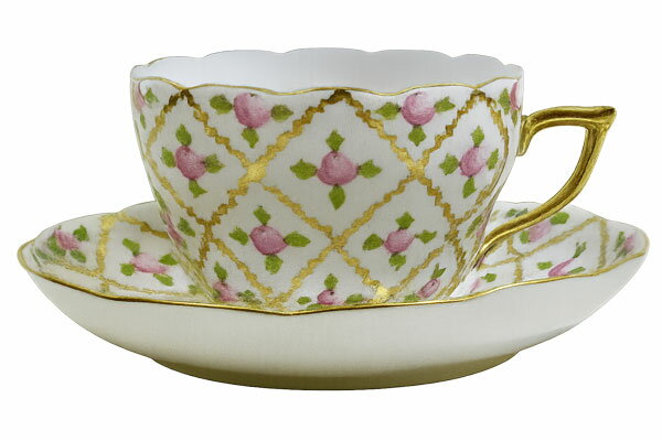 ヘレンド セーブル風金彩小薔薇 ピンク 兼用カップソーサー 送料込み