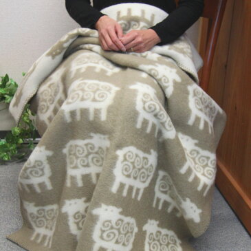 ◎【KLIPPAN】ラムウールブランケット ハーフサイズ 90×130cm ヒツジ(ベージュ)