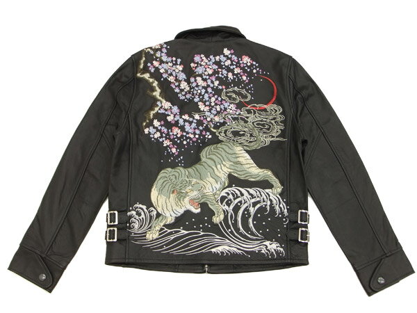 さとり レザーライダースジャケット GLRJ-003 桜白虎刺繍 SATORI メンズ 和柄JKT ブラック 新品