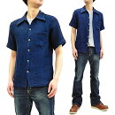 サムライジーンズSOS19-S01オープンカラーシャツハチスドビー生地無地メンズ半袖シャツ新品SamuraiJeansMen'sSlimFitPLainIndigoDobbyShortSleeveShirtSOS19-S01