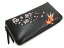 花旅楽団 レザーウォレット SLWL-502 桜と金魚刺繍 メンズ 和柄 ラウンドジップ 財布 ブラック 新品