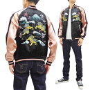 ジャパネスクスカジャン3RSJ-046波に獅子刺繍Japanesqueメンズスーベニアジャケット新品JapanesqueMen'sJapaneseSouvenirJacketKomainuEmbroideredSukajan3RSJ-046