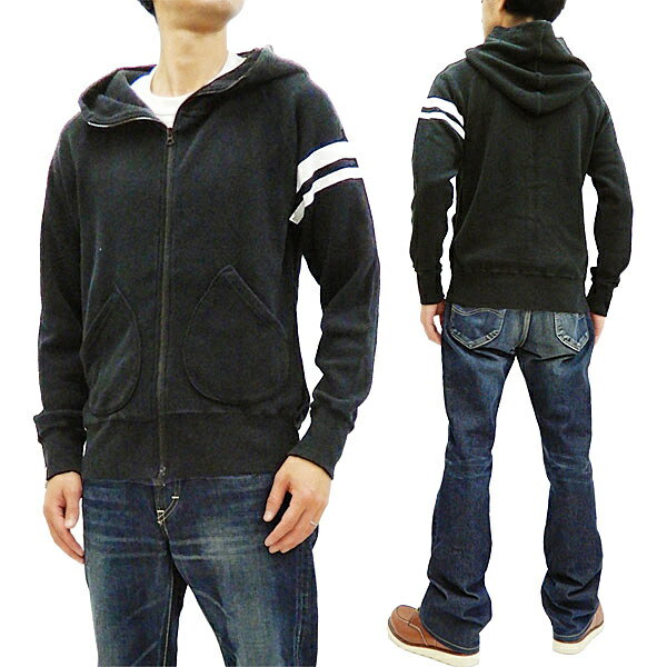 桃太郎ジーンズ 07-045 ワッフル パーカー メンズ GTBジップアップ・サーマルフーディ ブラック 新品