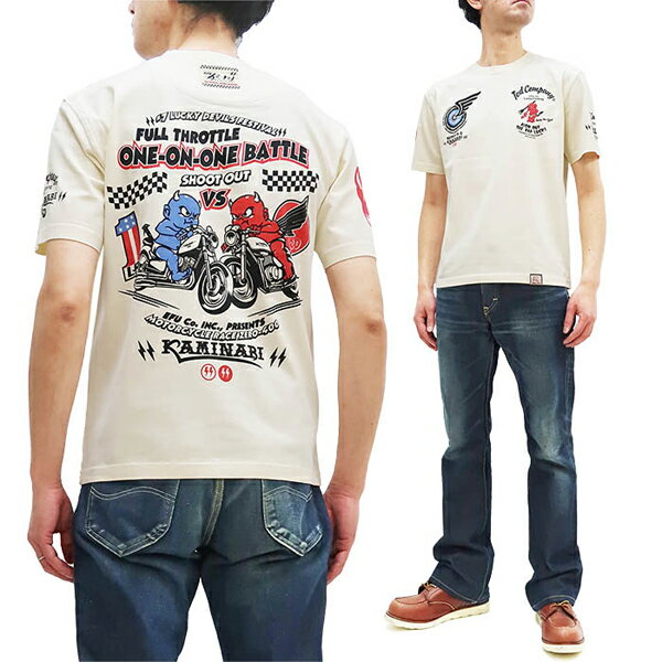 テッドマン Tシャツ TDKMT-17 Tedman x カミナリ 雷 コラボ バイク柄 エフ商会 メンズ 半袖tee オフ白 新品