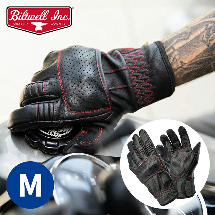 ビルトウェル■ボレゴグローブ ブラック/レッドライン 【Mサイズ】 Biltwell Borrego Gloves Black/Redline 1506-0108-303 3301-3931 スリーシーズン レザーグローブ