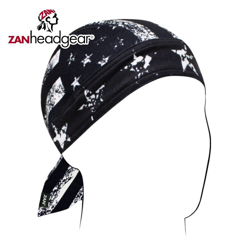 ザンヘッドギア■ フライダナ スポーツフレックス ヘッドラップ ディストレスド フラッグ ブラック ホワイト ZAN HEADGEAR Flydanna Sportflex Headwrap Sportflex Distressed Flag Black White ハーレー バイク スカルキャップ バンダナ ヘルメットインナーキャップ 防寒