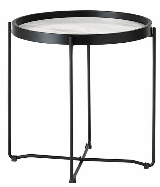 ＼ページ限定・カードケース付／【ラウンド トレーテーブル S ホワイト CIR-501ST】大理石調 丸型サイドテーブル