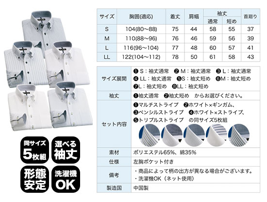 ＼ページ限定・カードケース付／　【形態安定こだわり爽快ワイシャツ 同サイズ5枚組】【送料無料・代引料無料】