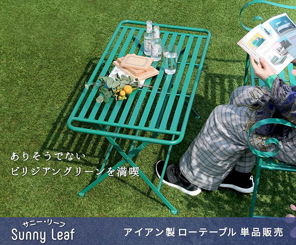 アイアンテーブル【送料無料】【アイアン製ローテーブル単品販売 「Sunny Leaf（サニーリーフ）」 SPL-9003-GRN】幅1m 移動楽々&使いやすいサイズの折畳式BBQテーブル 2