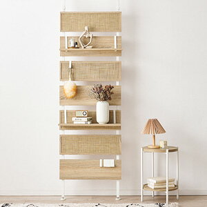 北欧風 ウォールラック 【突っ張りウォールラック ラタン調 幅60 KTR-3127】【送料無料】 大人可愛い ウォールラック 幅60 ナチュラル カフェ風 突っ張りラック 棚付き