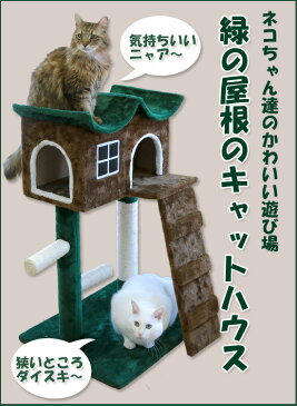 ＼ページ限定・カードケース付／　キャットハウス 緑の屋根 3735 【送料無料】 ［キャットタワー ネコちゃん 遊び場 運動不足解消 かわいいキャットハウス 据え置き ねこタワー]