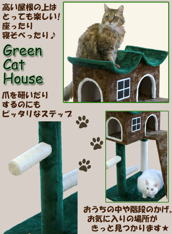＼ページ限定・カードケース付／　キャットハウス 緑の屋根 3735 【送料無料】 ［キャットタワー ネコちゃん 遊び場 運動不足解消 かわいいキャットハウス 据え置き ねこタワー]