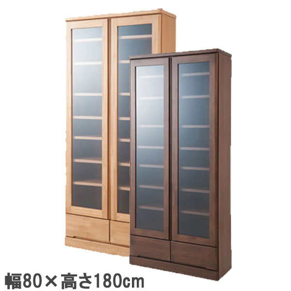 Cupboard - ＼ページ限定・カードケース付／ 天然木 薄型食器棚 幅80cm ハイタイプ 【送料無料】 ［キッチンボード 大容量 幅80 薄型食器棚 おしゃれ 食器棚 パイン]