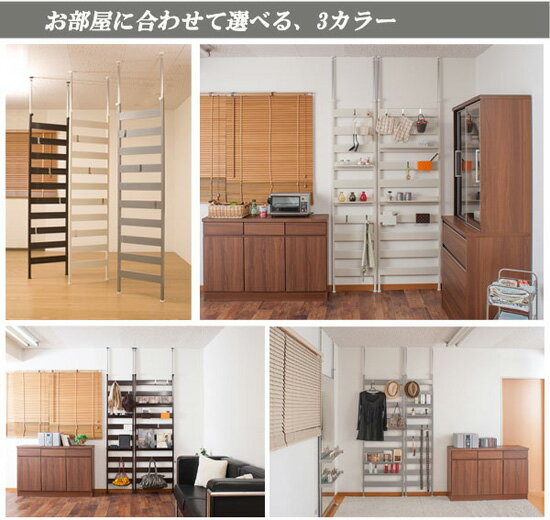 つっぱり棒 小物収納壁面ラック 【幅45cm】 ［棚板2枚付き・フック4ヶ付き NEWラダーラック］