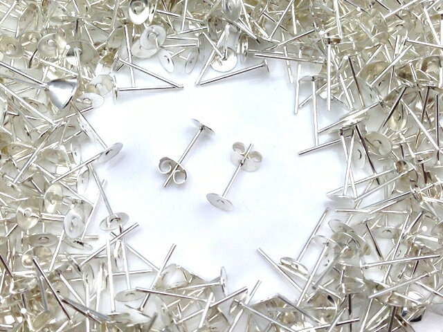 (皿のサイズ)5mm ピアス ホワイトシルバー 平皿タイプ×ホワイトシルバーキャッチセット 20個 (10ペア) アクセサリーパーツ 材料 素材