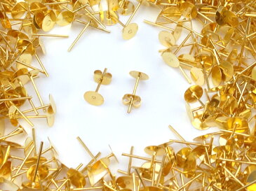 【スーパーセール特割★10%】(皿のサイズ)6mm ピアス ゴールド 平皿タイプ×ゴールドキャッチセット 100個 (50ペア) アクセサリーパーツ 材料 素材
