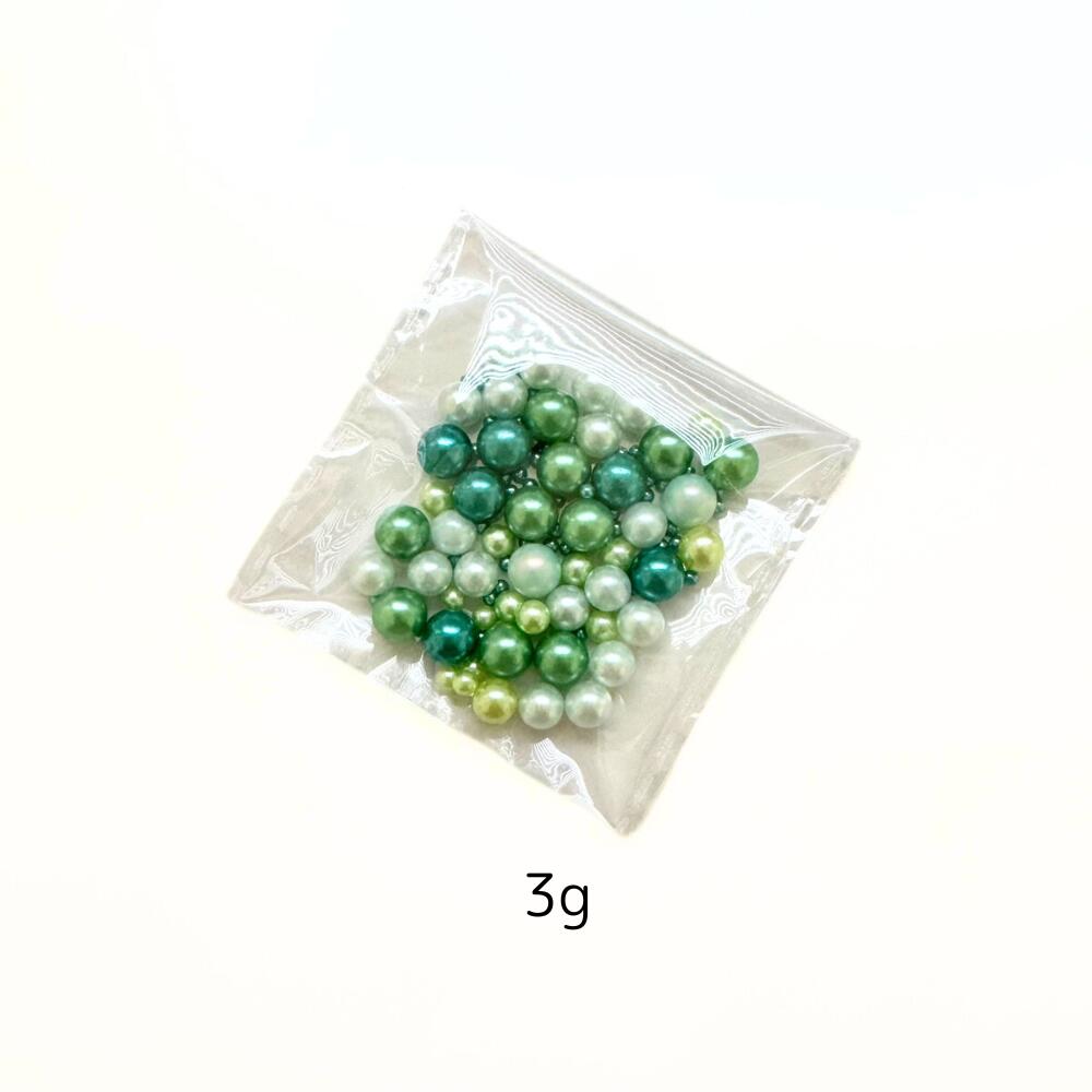 【毎日発送】 穴なし カラーパール グリーン 緑 3g レジン 封入 ビーズ デコ アクセサリーパーツ 素材 材料 2