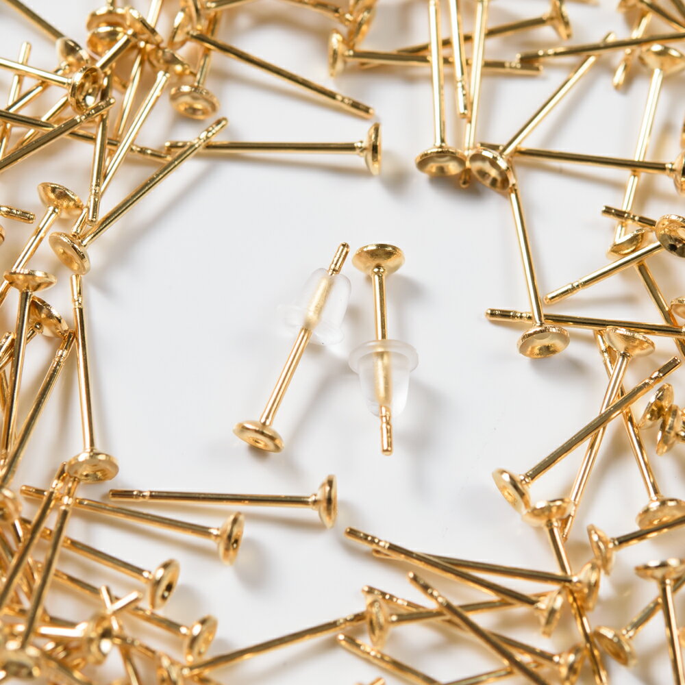 【毎日発送】【サージカルステンレス 316 】 3mm 台座カップ ピアス ゴールド×シリコンキャッチセット 20個 (10ペア) 金属アレルギー対策 アクセサリーパーツ 問屋 専門店 2