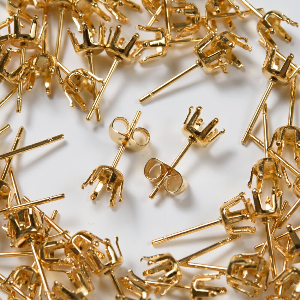 【毎日発送】【サージカルステンレス 316 】 6mm 立て爪 石座 台座 ピアス ゴールド×ゴールドキャッチセット 100個 (50ペア) 金属アレルギー対策 アクセサリーパーツ 問屋 専門店 pink-hiroba-10003388 ピンクゴールド通販広場 サンプル画像2