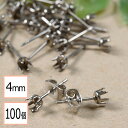 【毎日発送】【サージカルステンレス 316 】 4mm 立て爪 石座 台座 ピアス シルバー×シルバーキャッチセット 100個 (50ペア) 金属アレルギー対策...